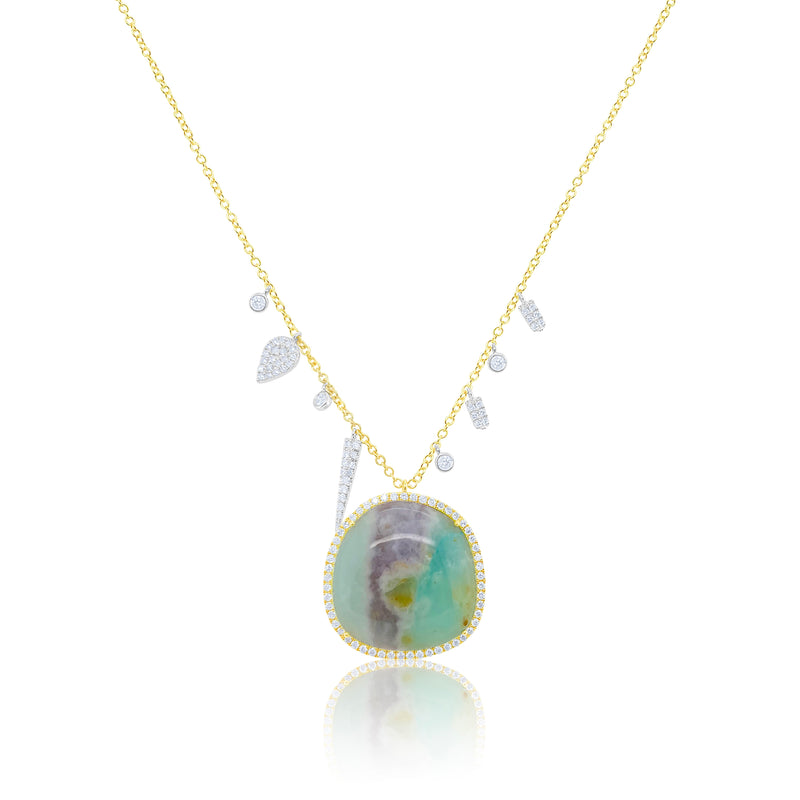 Yellow Gold Anden Opal and Diamond Charm Necklace