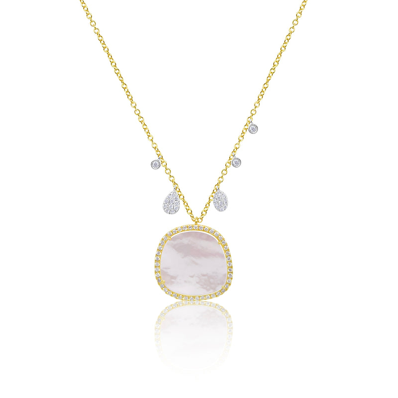Statement Mother of Pearl and Diamond Charms Necklace