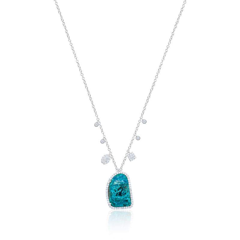 14k White Gold Chrysocolla Diamond Charm Necklace