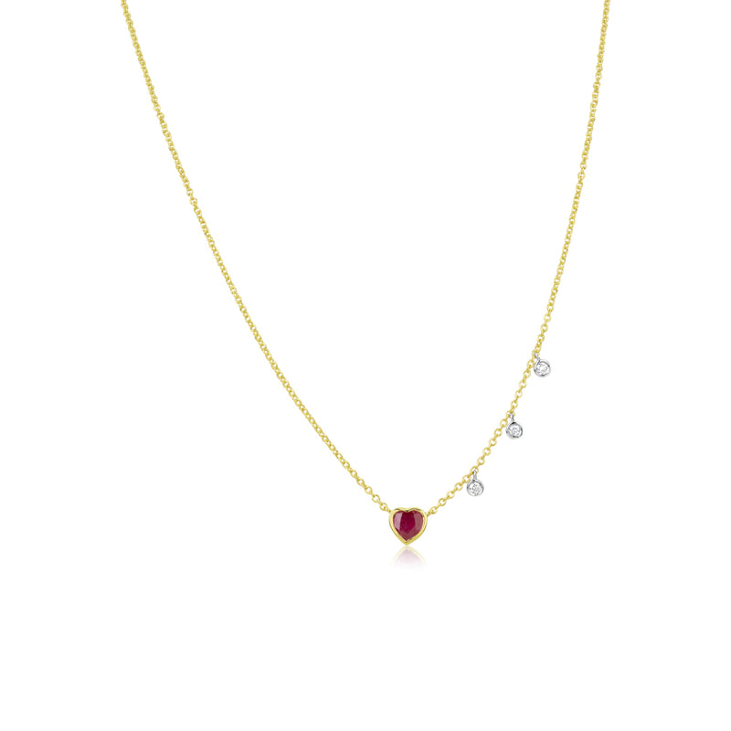 Dainty Ruby Heart and Bezel Necklace