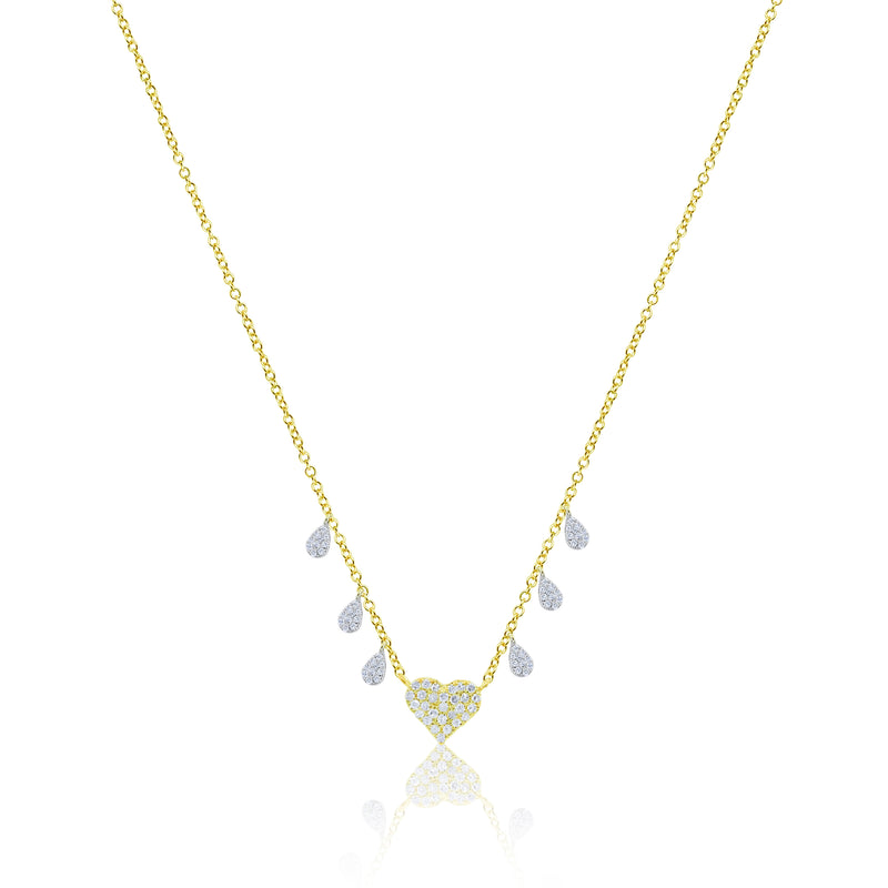 Meira T 14k Yellow Gold Diamond Heart Charm and Diamond Teardrop Necklace