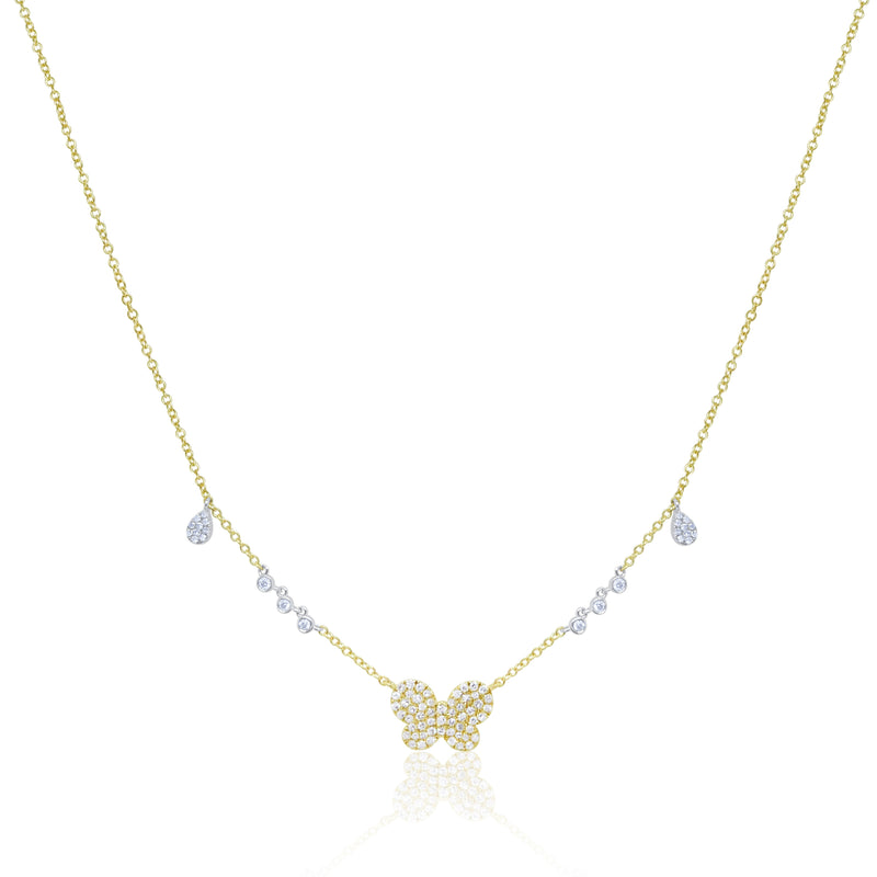 Yellow Gold Pave Diamond Butterfly Necklace