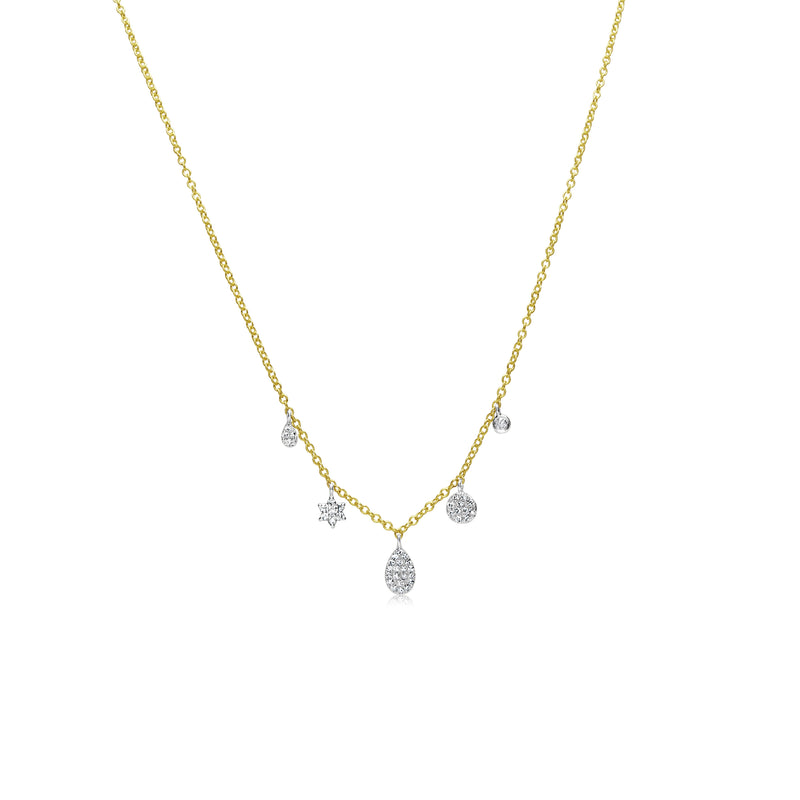 Yellow Gold Dainty Diamond Charms Necklace
