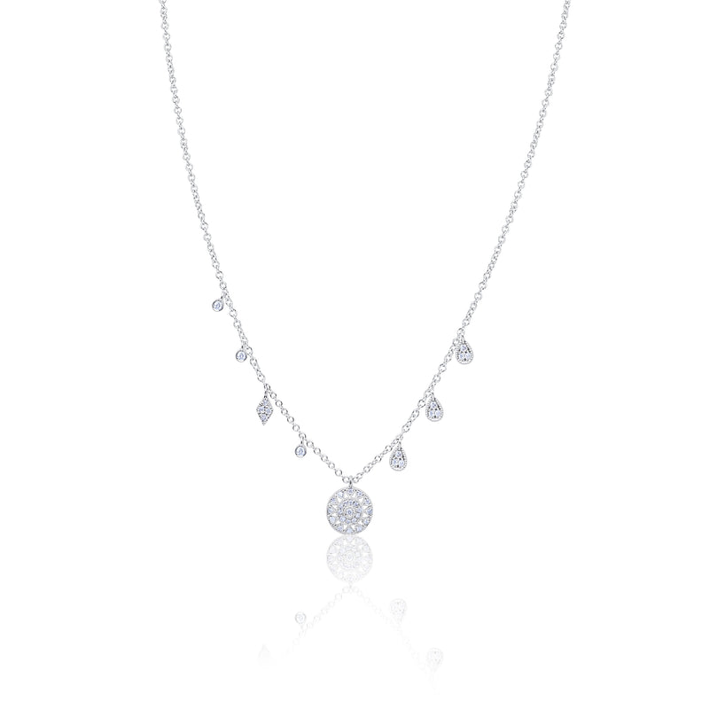 White Gold Diamond Antique and Charms Necklace