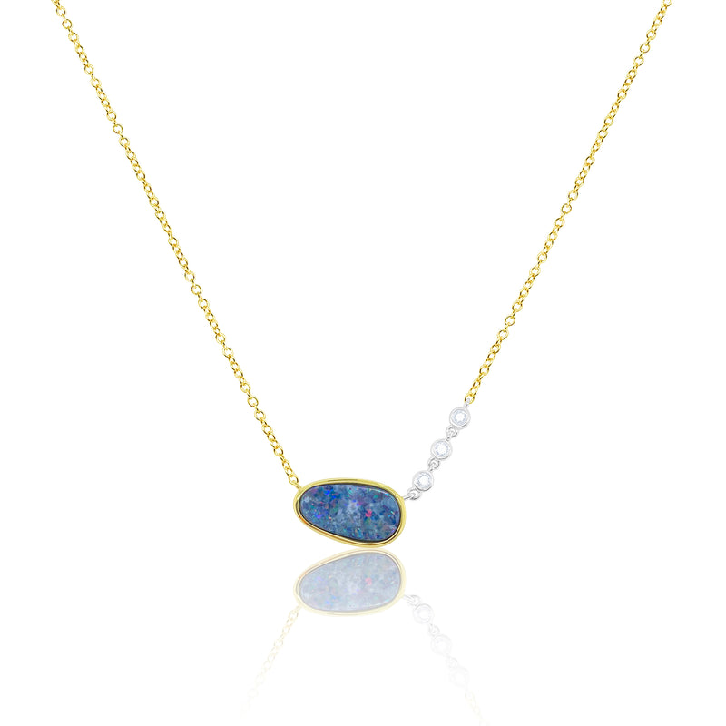 Yellow Gold Opal and Partial Bezel Chain Necklace