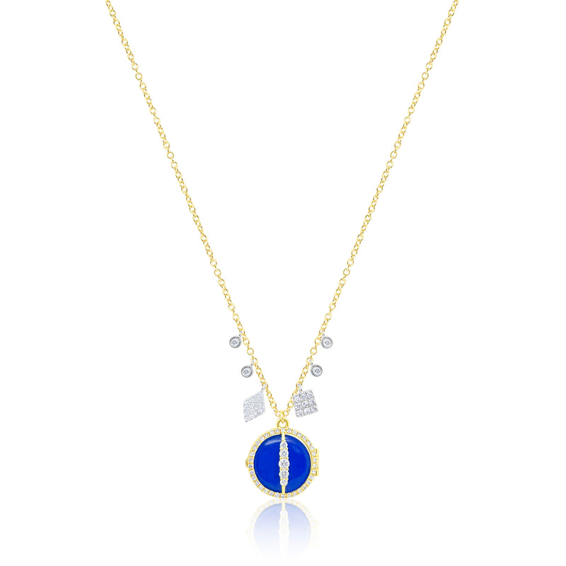 Lapis and Yellow Gold Gemstone Locket Necklace