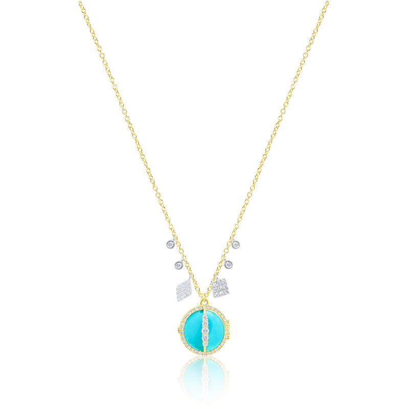 Turquoise and Yellow Gold Gemstone Locket Necklace