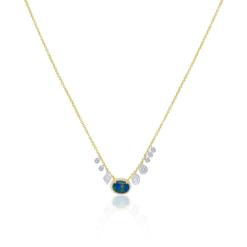 Yellow Gold Opal Doublet and Diamond Charm Necklace