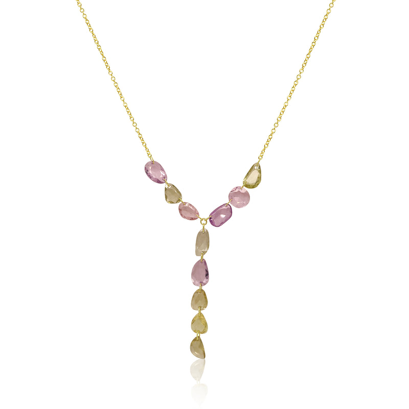 Yellow Gold Multi Colored Sapphire Lariat Necklace