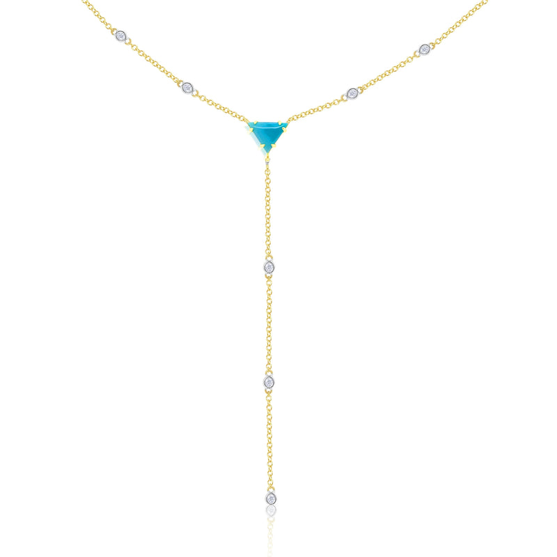 Yellow Gold Diamond and Turquoise Lariat