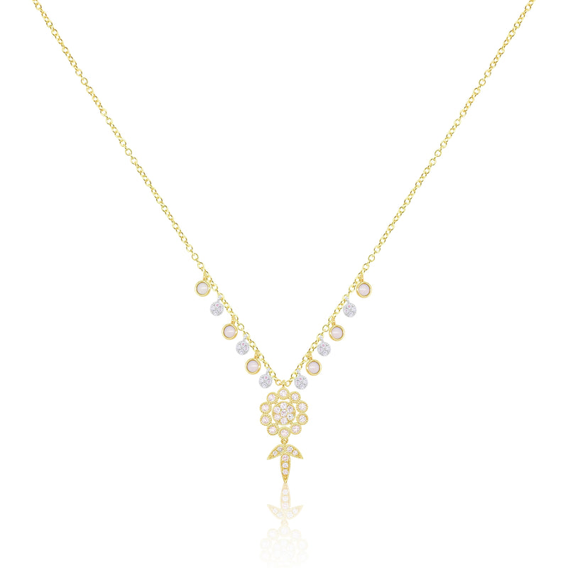 Yellow Gold Diamond and Opal Flower Necklace- ONLINE EXCLUSIVE