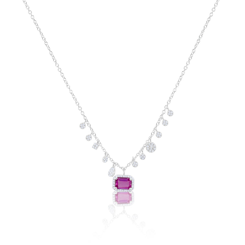 White Gold Diamond and Pink Sapphire Necklace