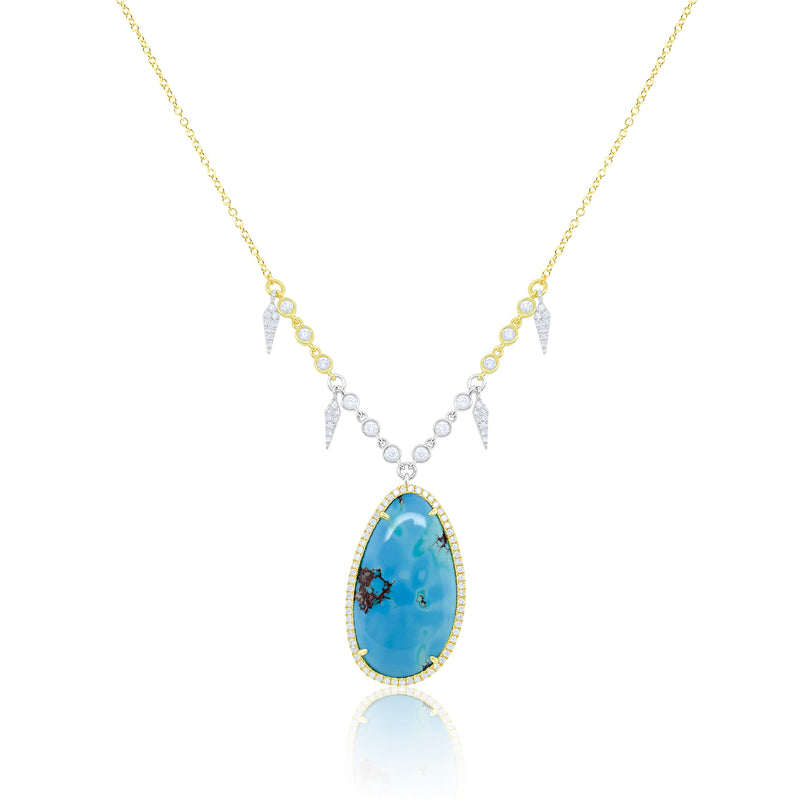 Yellow Gold Turquoise necklace with Diamond Charms