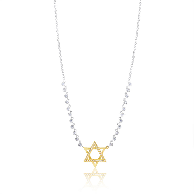 Two Tone Yellow Gold Star Of David Diamond Necklace