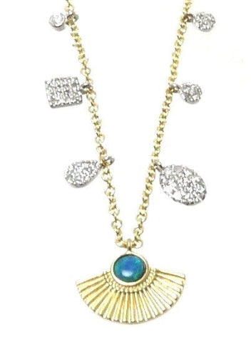 Opal Accent Fan Pendant Charm Necklace