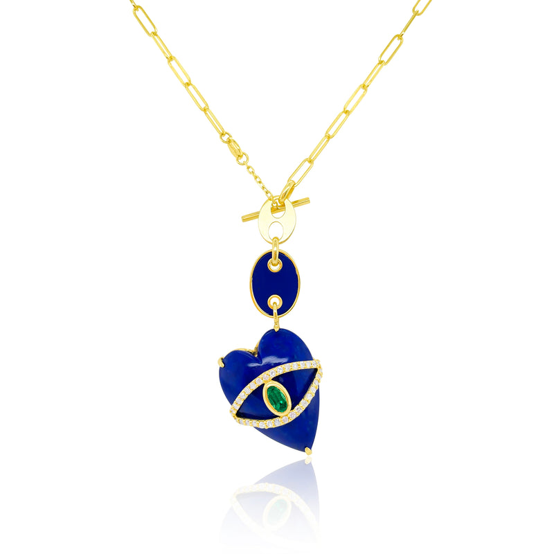 Lapis and Emerald Heart Necklace