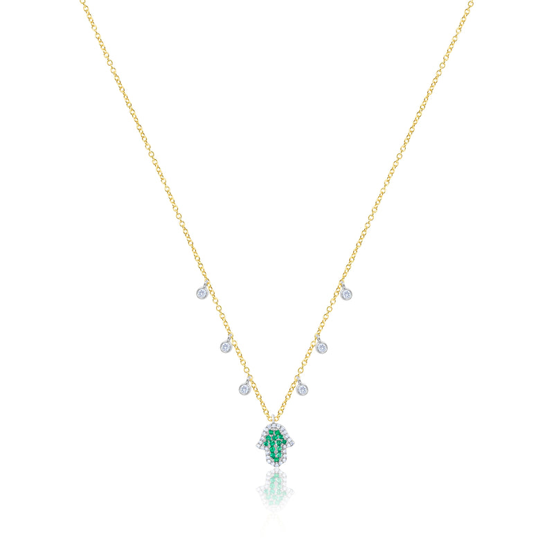 Yellow Gold and Emerald Hamsa Necklace *ONLINE EXCLUSIVE*