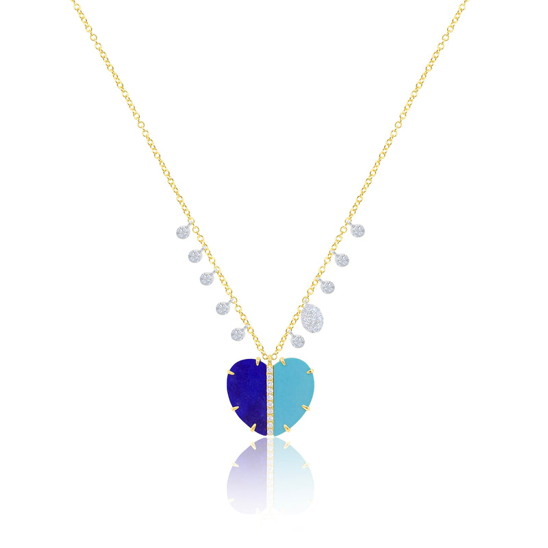 Lapis and Turquoise Undecided Diamond Heart Necklace