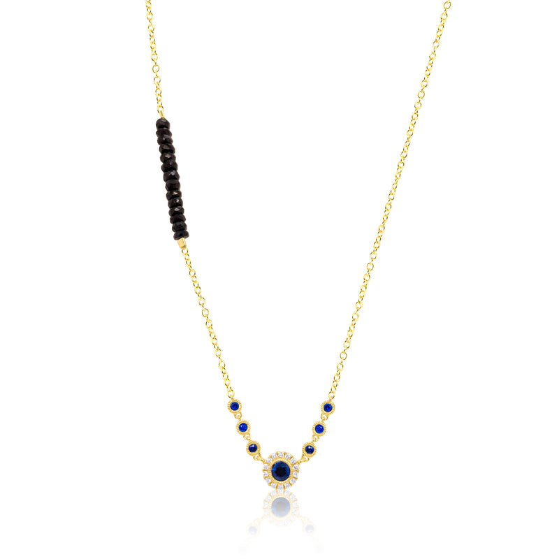 Yellow Gold Blue Sapphire and Bead Necklace IN STOCK READY TO SHIP