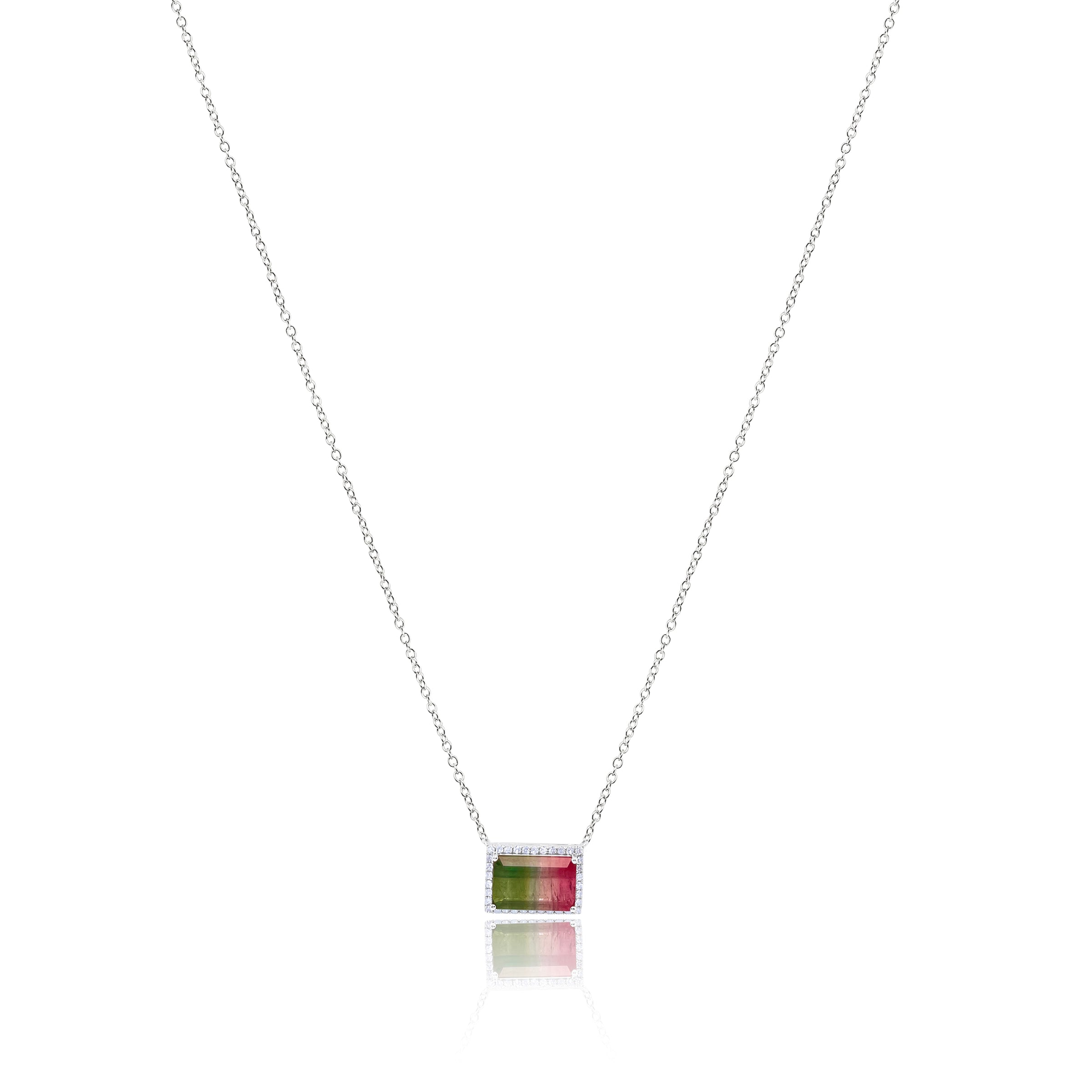 Watermelon and Pink Tourmaline Necklace with Diamond Accents in Gold