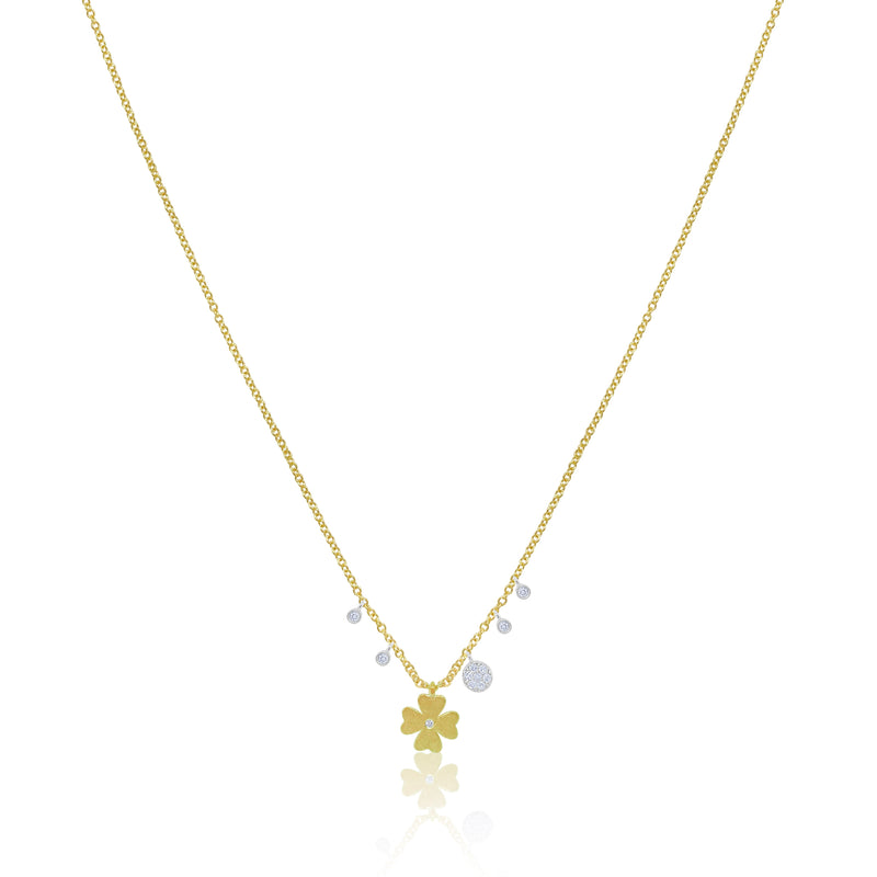 Two Tone Brushed Gold Flower and Charms Necklace