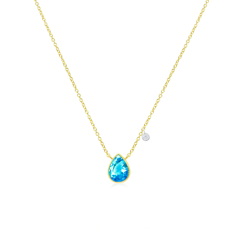 Yellow Gold Blue Topaz Necklace