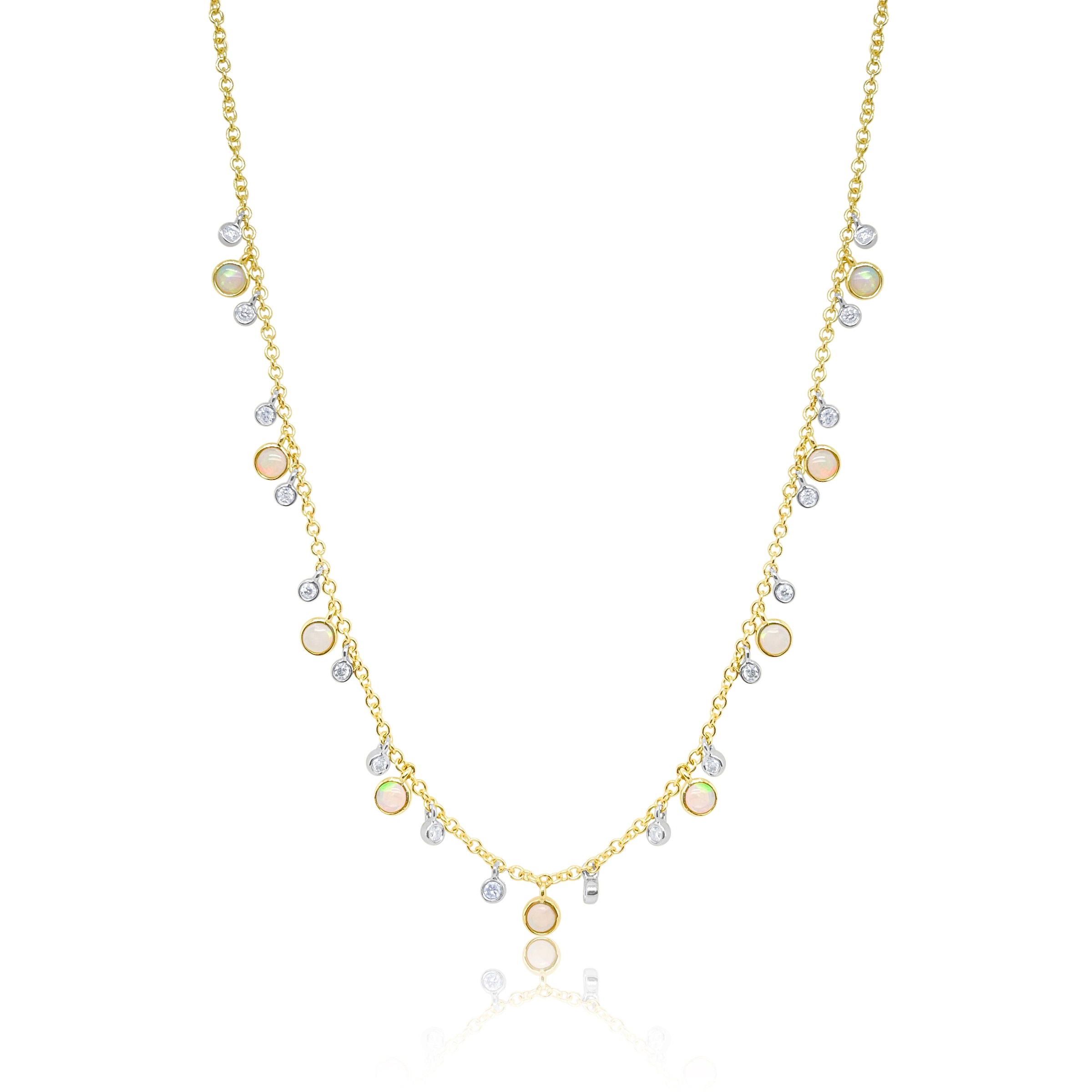 Yellow Gold and White Opal Bezel Necklace - Main Image