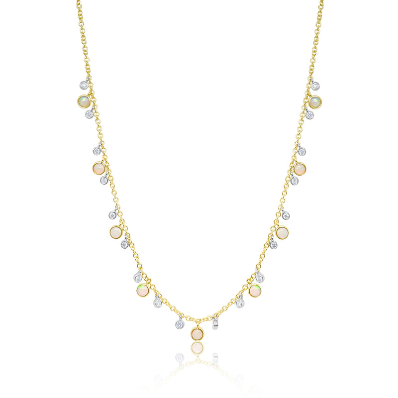 Yellow Gold and White Opal Bezel Necklace
