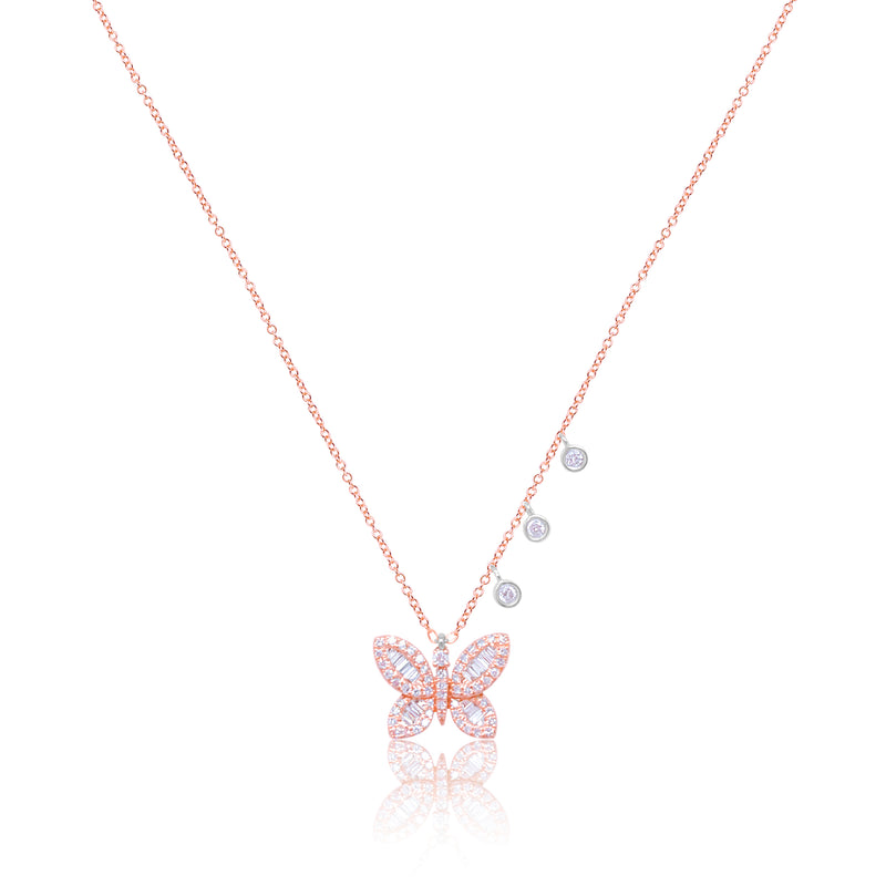 14kt Rose Gold Diamond Butterfly Necklace with Diamond Bezels