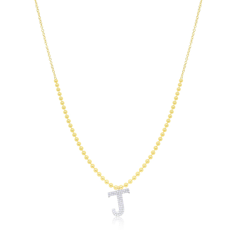 Yellow Gold Ball Chain Initial Necklace