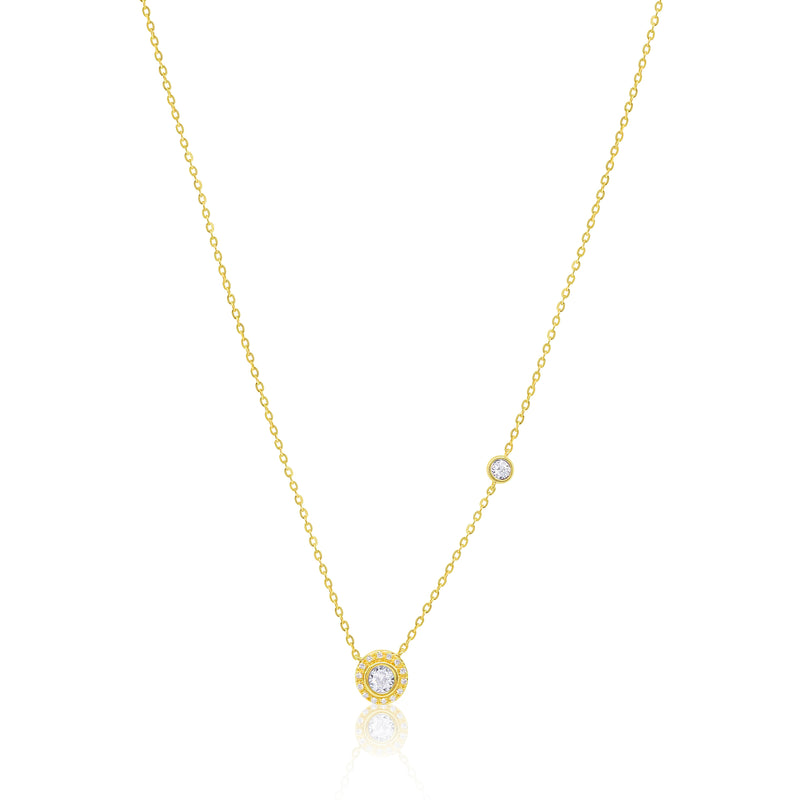 Dainty Yellow Gold Diamond and Bezel Necklace