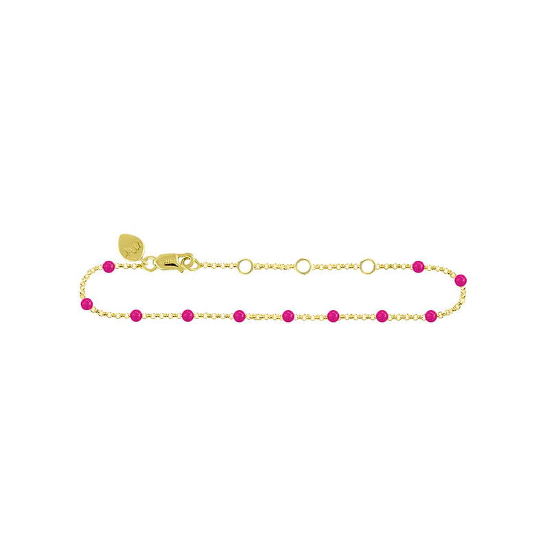14kt Yellow Gold Pink Enamel Ball Chain Anklet
