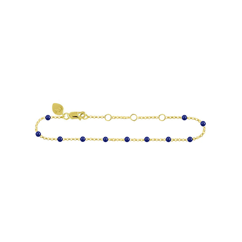 14kt Yellow Gold Navy Enamel Ball Chain Anklet 9 inches
