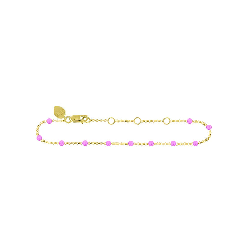 14kt Yellow Gold Baby Pink Enamel Anklet 9 inches