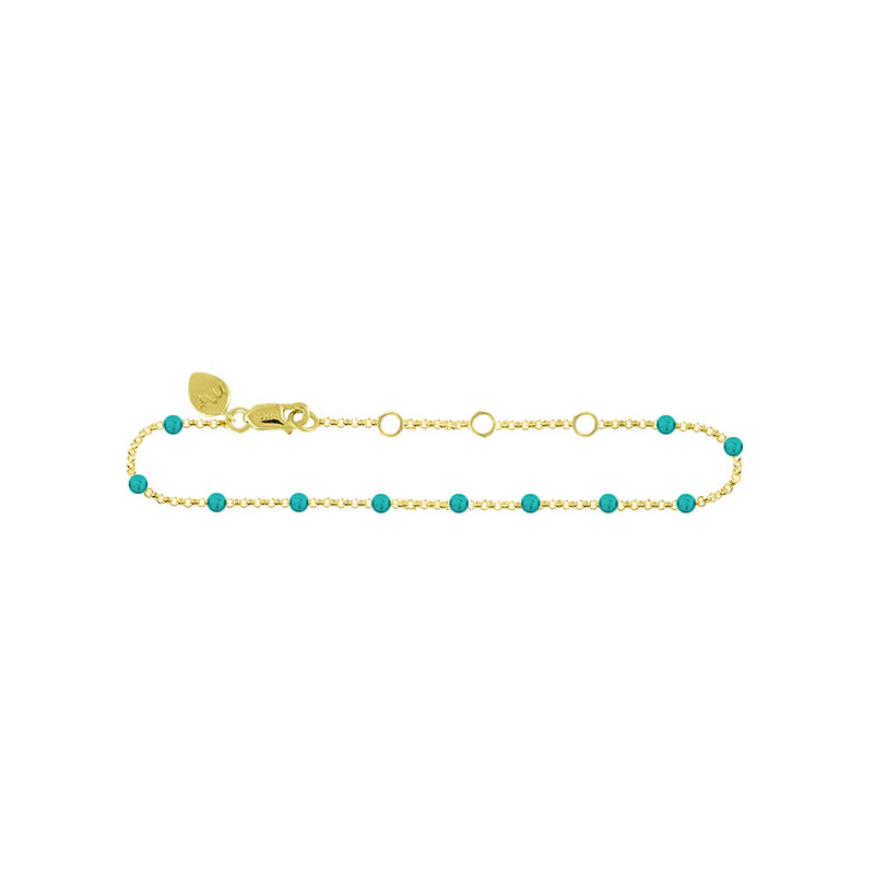 14kt Yellow Gold Baby Turquoise  Enamel Anklet 9 inches
