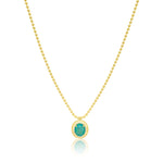 Yellow Gold Ball Chain and Opal Pendant Necklace