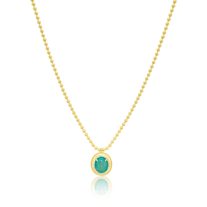 Yellow Gold Ball Chain and Opal Pendant Necklace *ONLINE EXCLUSIVE*