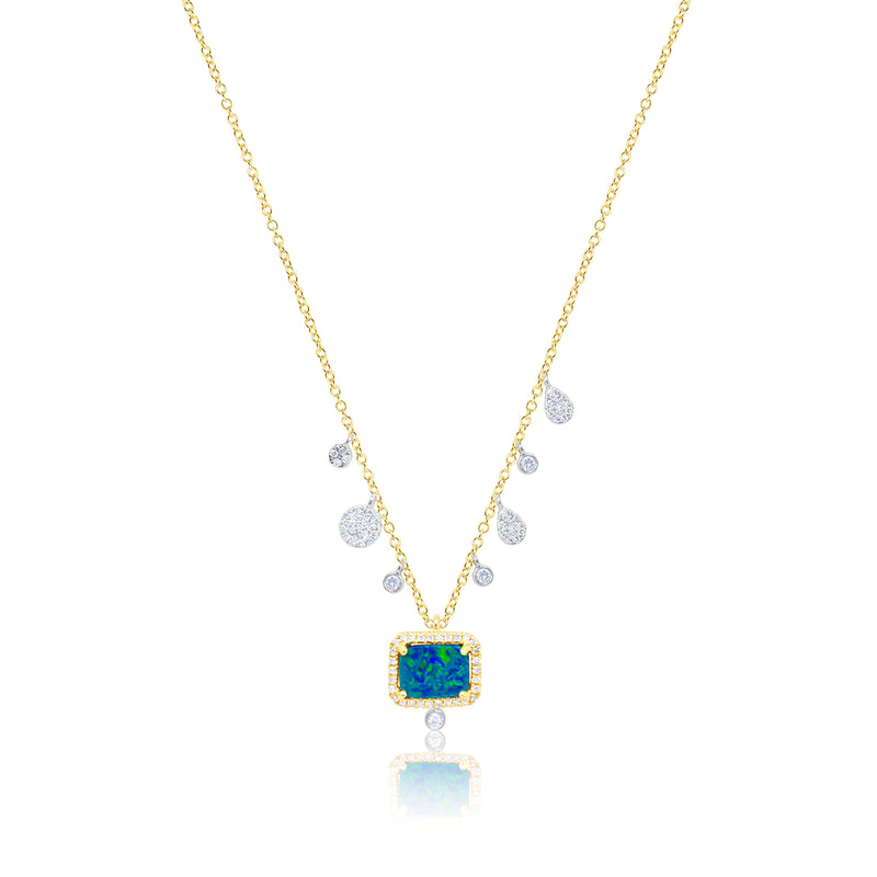 14 Kt Yellow Gold Diamond Opal Necklace