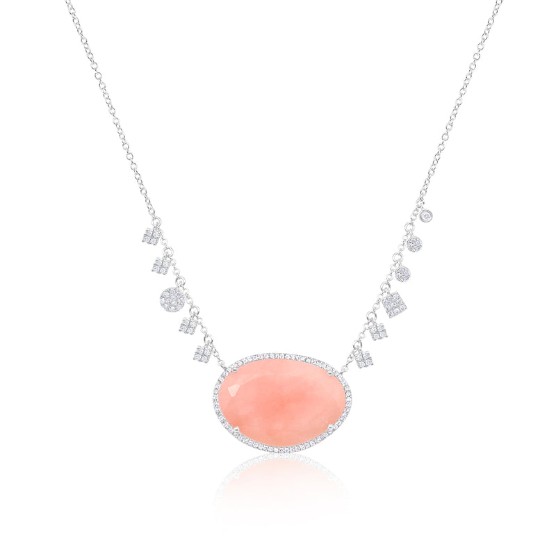 14kt White Gold Pink Opal Diamond Necklace