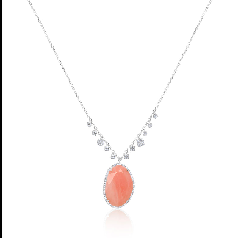 White Gold Pink Opal Necklace