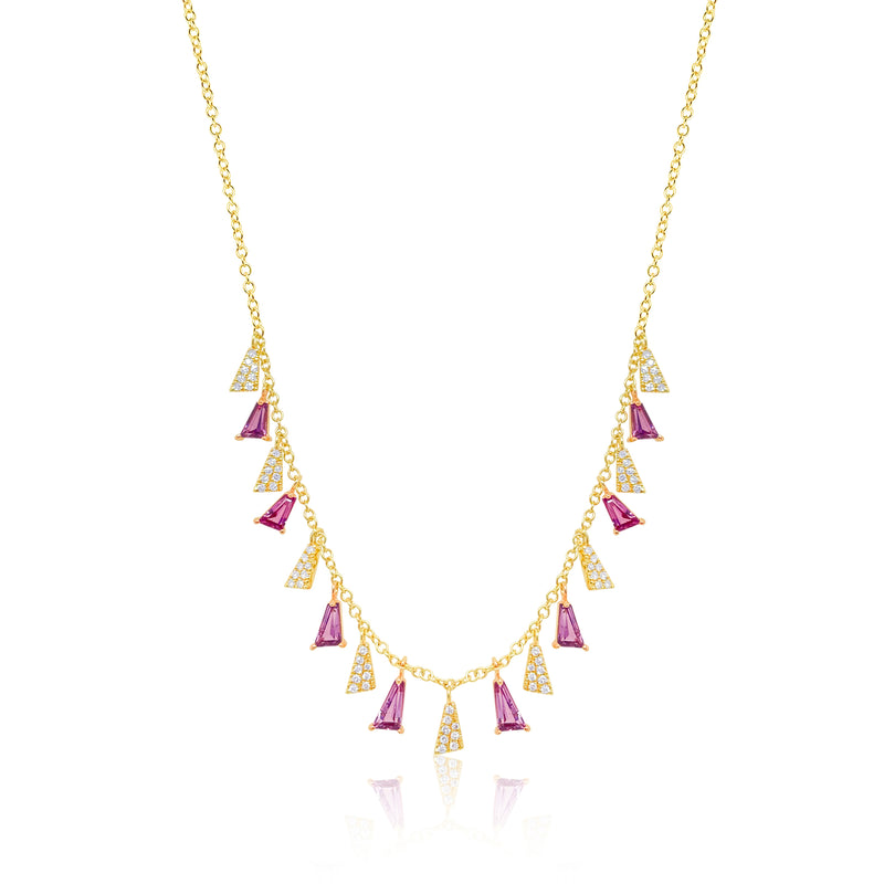 Yellow Gold Pink Sapphire Fringe Necklace
