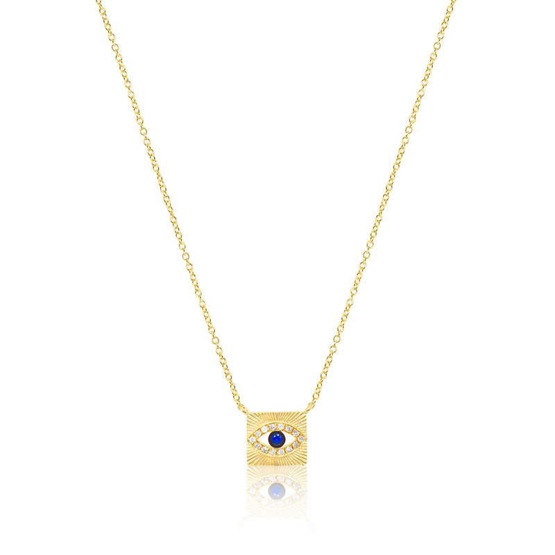 Yellow Gold Diamond and Blue Sapphire Evil Eye Necklace