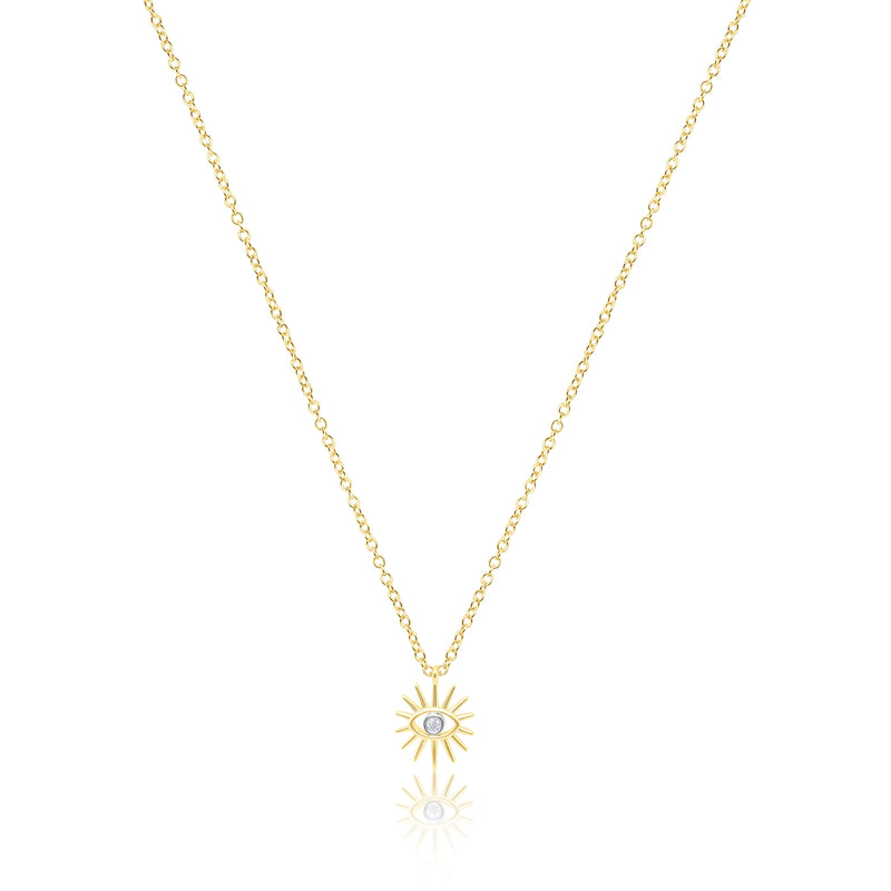 Yellow Gold Diamond Evil Eye Starburst Necklace