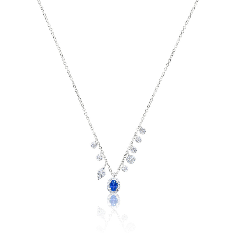 14kt White Gold Blue Sapphire Charms Diamond Necklace