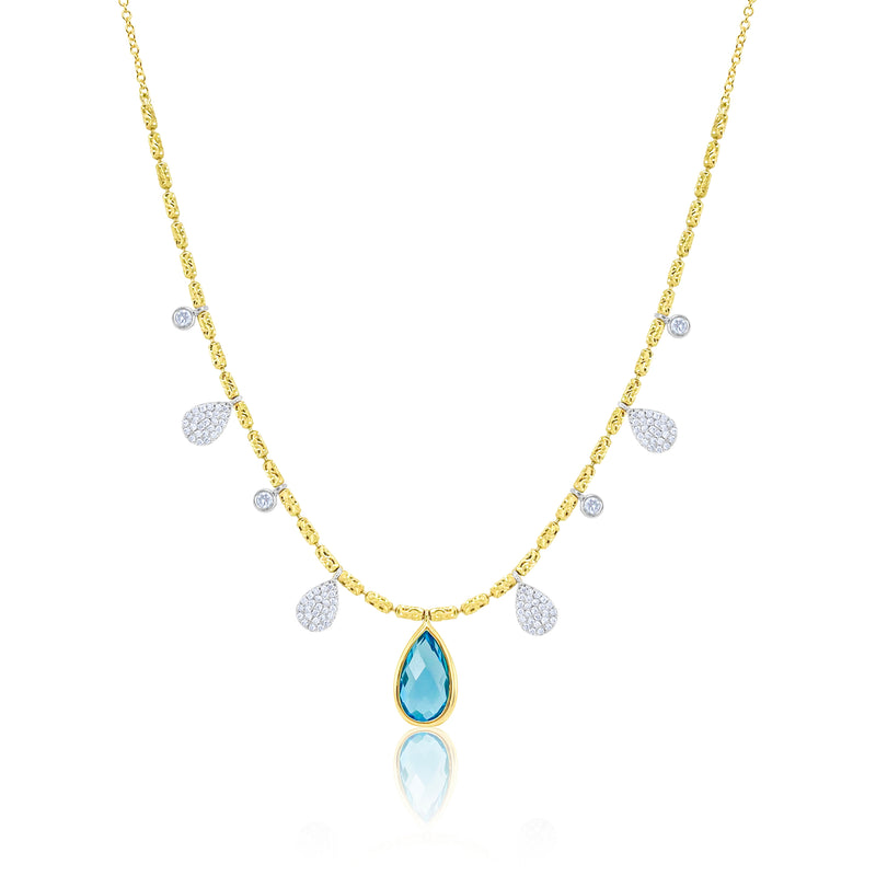 Blue Topaz Textured Chain Necklace