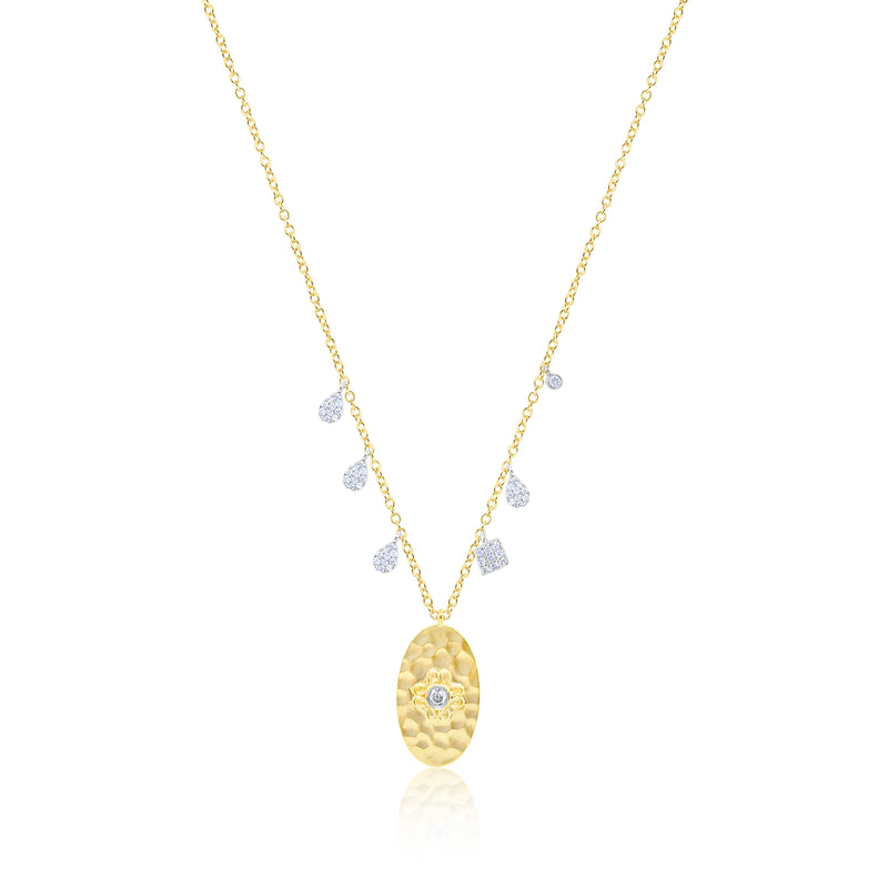 Hammered Yellow Gold Floral Motif Necklace