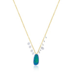 Yellow Gold Blue Opal Diamond Necklace