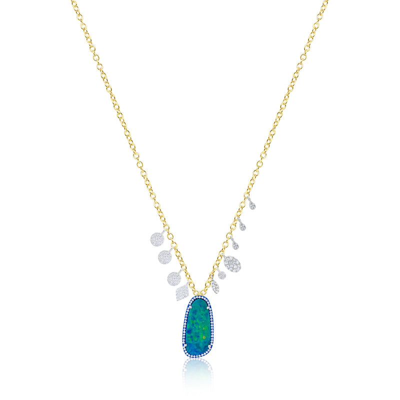 Yellow Gold Blue Opal Diamond Necklace