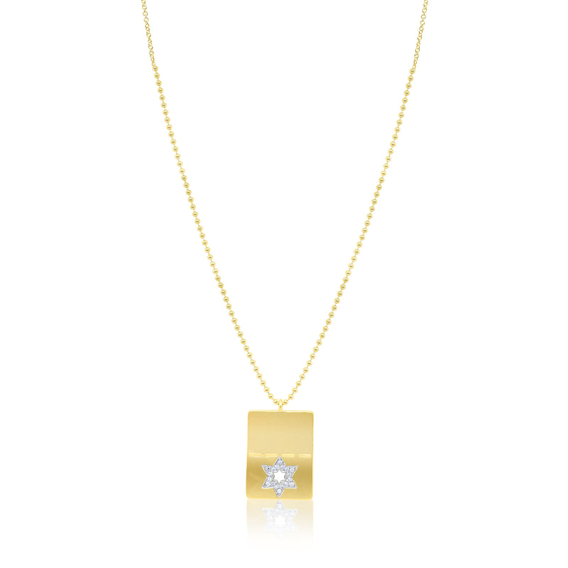 Yellow Gold Diamond Jewish Star Dog Tag