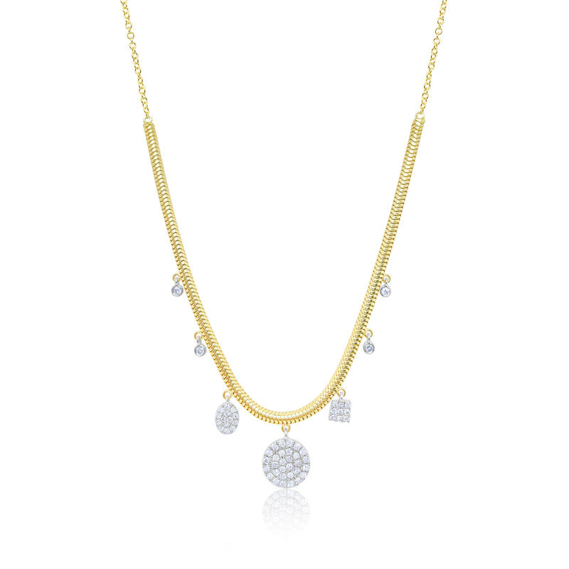 Yellow Gold Snake Chain Disc Necklace